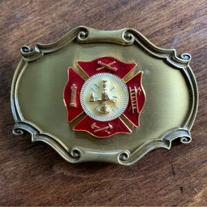 Fire Fighter Brass Belt Buckle Vintage 70s Raintree USA First Responder